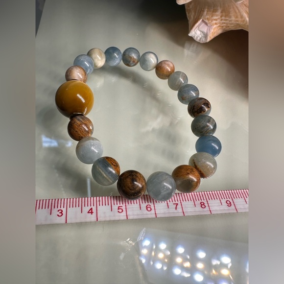 LEMURIAN AQUATINE + YELLOW TIGERS NATURAL STONES BRACELET size 7” - Picture 9 of 10